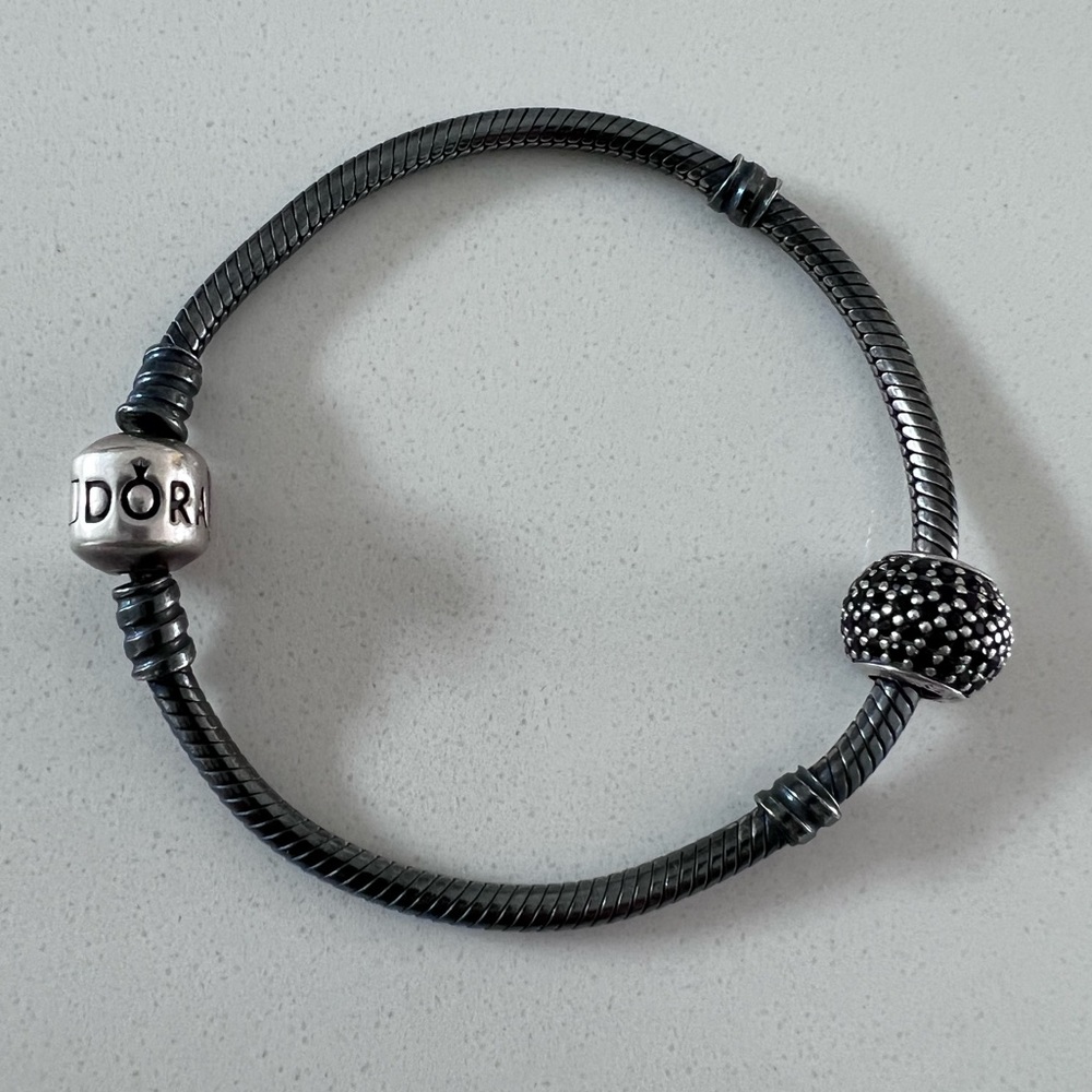 Pandora Black Sterling Silver Charm Bracelet with 1 Pandora Charm